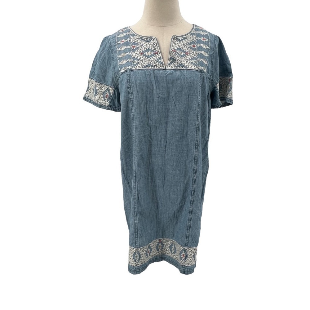 Madewell Denim Embroidered Chambray Jean Dress Size Medium Women’s